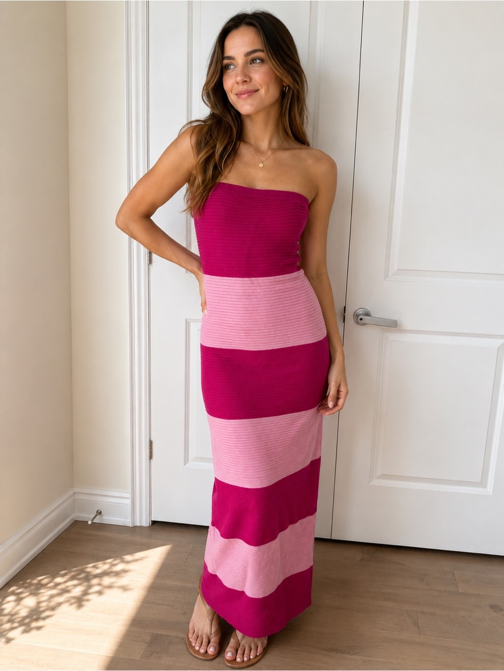 NWT House of Harlow 1960 Pink Colorblock Strapless Maxi Dress L